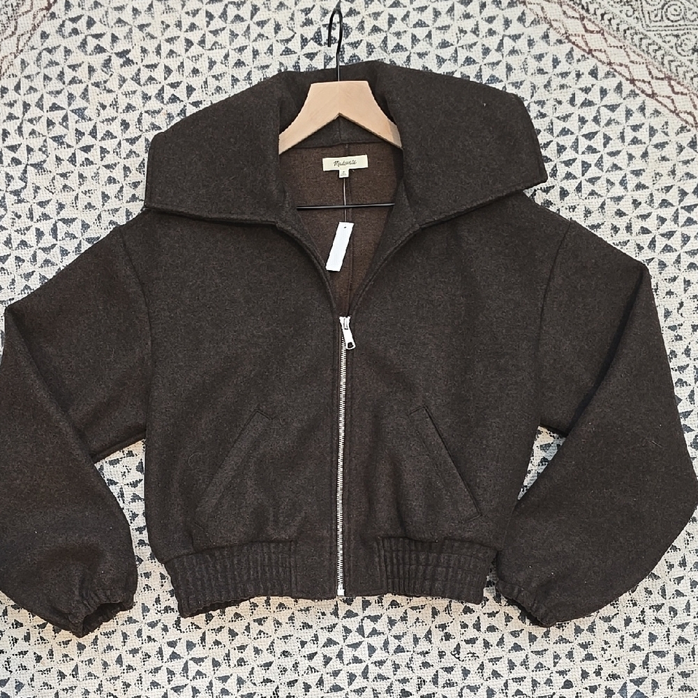Madewell Fleece Dark Brown Zip-Up Jacket Sz Small